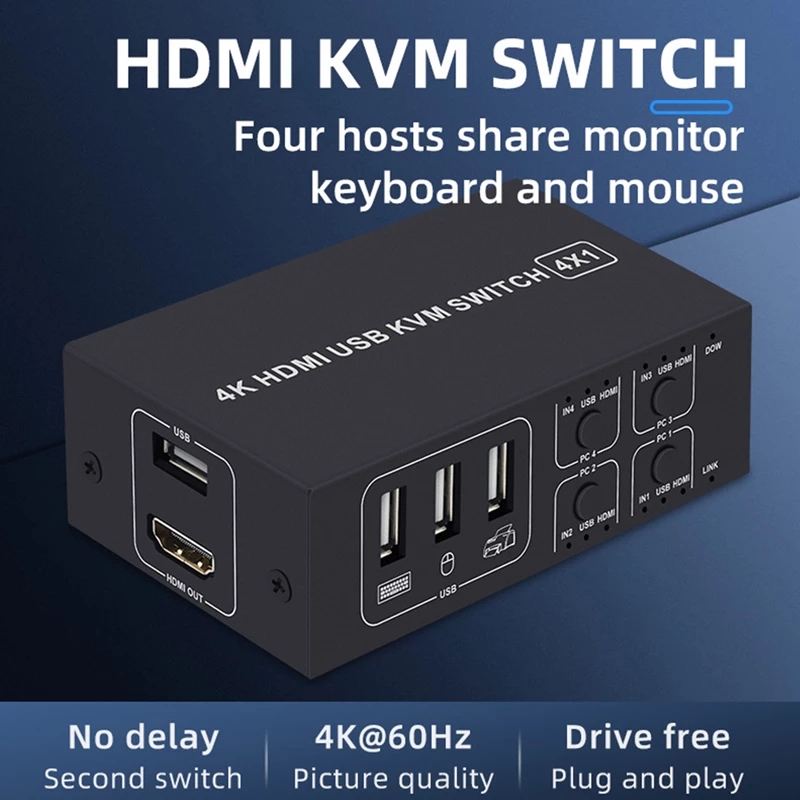 4K HDMI KVM Switch 4 in 1 out  - Tablet Lap Desk ulasan dan harga